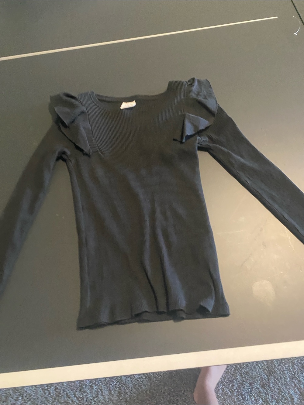 Zara black long sleeve ruffle shoulder top